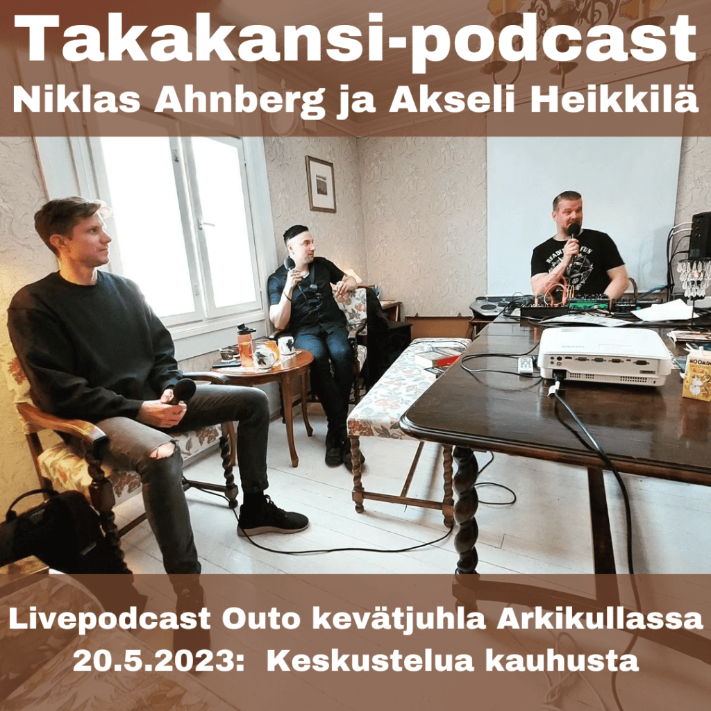 Niklas Ahnberg ja Akseli Heikkilä – Livepodcast Outo kevätjuhla -tapahtumassa Arkikullassa 20.5.2023: Keskustelua&nbsp;kauhusta